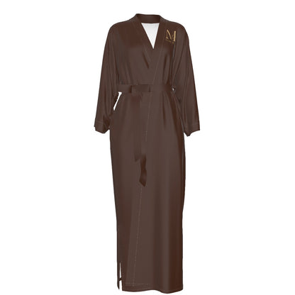 Brown Women's Satin Kimono Long Robe