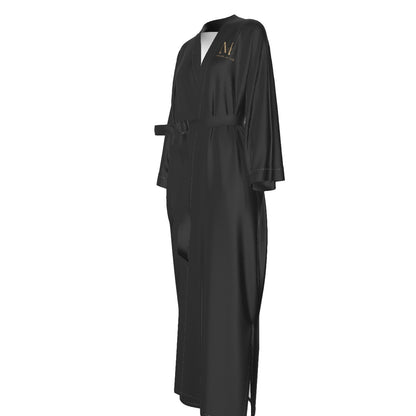 black Satin Kimono Long Robe luxe