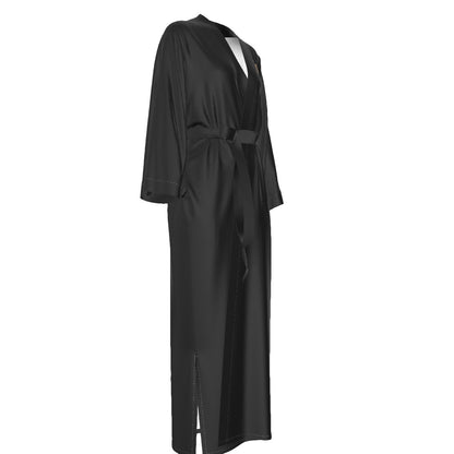 black Satin Kimono Long Robe luxe