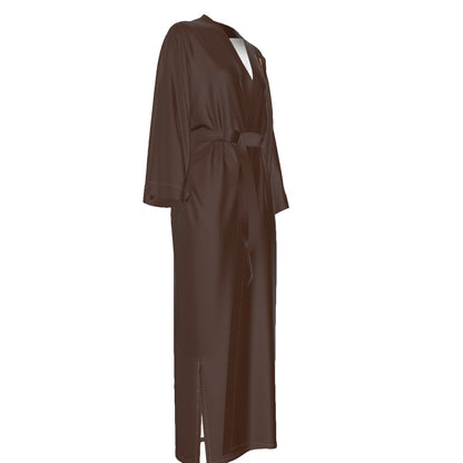 Brown Women's Satin Kimono Long Robe