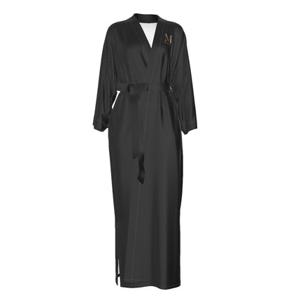 black Satin Kimono Long Robe luxe